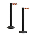 Crowd Control Warehouse CCW Series RBB-100 - Set of 2 Stanchion Retractable Belt Barriers - 7.5 Foot, Red and White Diagonal Belt with Black Post - Easy Assembly