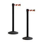 Crowd Control Warehouse CCW Series RBB-100 - Set of 2 Stanchion Retractable Belt Barriers - 7.5 Foot, Red and White Diagonal Belt with Black Post - Easy Assembly