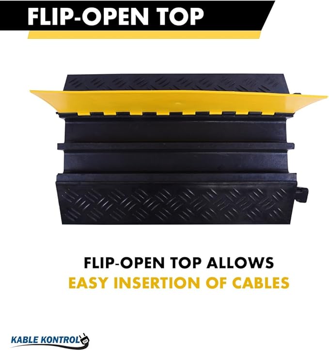 Kable Kontrol Atlas Heavy Duty Cable Protector Ramp - 2 Channel Bulk Wholesale Pallet - 10 Pcs - 35” Long Black & Yellow – 32000 Lbs Capacity - Rubber Speed Bump Wire Protector Cord Cover – CP9985