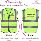Personalized Safety Vest with Name & Logo - High Visibility Vest for Men & Women - 2” Wide Reflective Strips & 5 Pockets