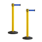 Crowd Control Warehouse CCW Series RBB-150 - Set of 2 Stanchion Retractable Belt Barriers - 16 Foot, Blue Belt with Yellow Post - Easy Assembly