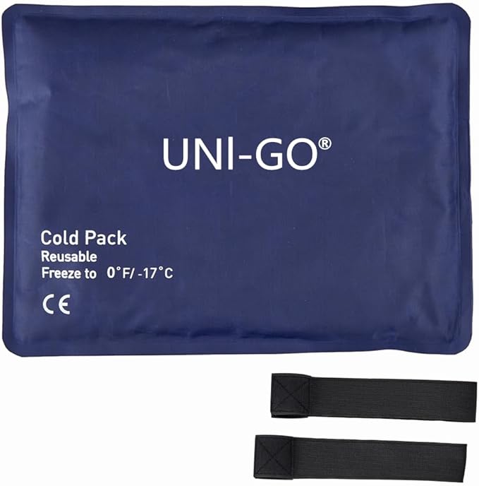 UNI-GO Gel Ice Packs for Injuries Reusable, Gel Cold Pack (10" x 13") with Two Straps, Cold Compress Pack for Back, Shoulders, Legs, Knees, Sciatica & Muscle Pain. (Blue-A)