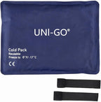 UNI-GO Gel Ice Packs for Injuries Reusable, Gel Cold Pack (10" x 13") with Two Straps, Cold Compress Pack for Back, Shoulders, Legs, Knees, Sciatica & Muscle Pain. (Blue-A)