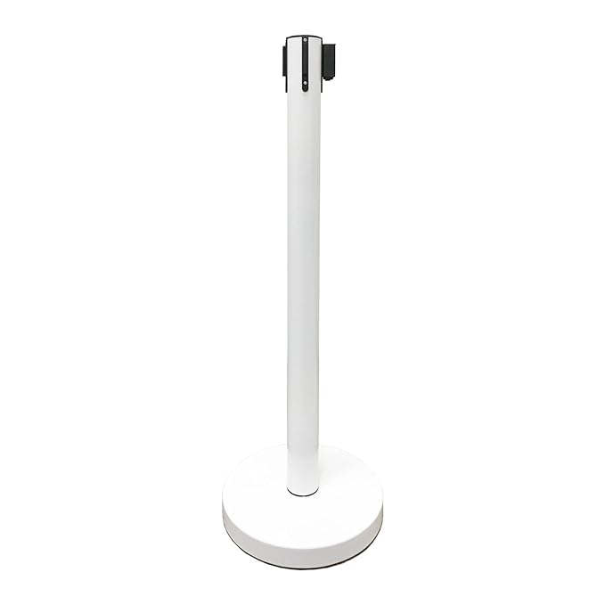 VIP Crowd Control Retractable Belt Stanchion Queue Safety Barrier Set, 36" Ht, 78" Belt (2 WHT Posts Black/Yellow Belt)