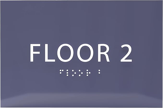 6" X4" Floor 2 Sign - ADA Compliant Tactile Graphics Grade 2 Braille Text | Wall Mount Plastic Directional Assistance, Floor Number Sign for Office, Schools, Hospitals, Apartments