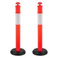 VEVOR 2 Pack Traffic Delineator Posts, 48 inches Traffic Safety Cones with Fillable Base and Reflective Strips, Heavy Duty Delineator Posts for Construction Site, Parking Lot, Crowd Control, Red
