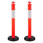 VEVOR 2 Pack Traffic Delineator Posts, 48 inches Traffic Safety Cones with Fillable Base and Reflective Strips, Heavy Duty Delineator Posts for Construction Site, Parking Lot, Crowd Control, Red