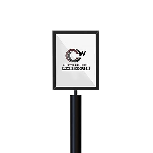 Floor Standing Sign Frame with Steel Low Profile Base, 8.5 inches by 11 inches Vertical Sign Frame, Black Post