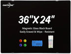 Magnetic Glass Blackboard - Glass Dry Erase Board 36"x24" Large Frameless Board for Walls Office School and Home,Black