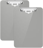 Hongri Plastic Clipboard with Pen Holder, Gray 8.5x11 Letter Size Clip Board for Classroom, Office, Students, Nurses and Women, Low Profile Clip, Size 12.5 x 9 in(Pack of 2)