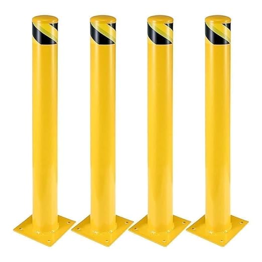 4-Pack 42 Inch Steel Safety Bollard Post, 4.5 Inch Diameter Metal Safety Bollard with 16 Anchor Bolts for Driveway Barrier, Parking Pole, Traffic Control