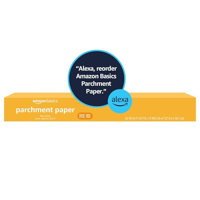 Amazon Basics Parchment Paper for Baking, Non-Stick, 90 Sq Ft Roll, 2 Pack