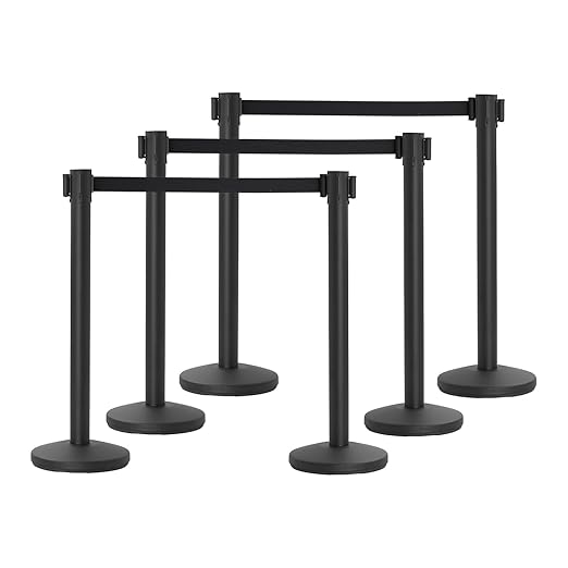 Stanchions with Retractable Belts, 6 Pieces Crowd Control Barrier, Stanchion Posts Set with 6.6 ft/2 m Retractable Belt Barrier Used for Theaters, Parties, Wedding, Exhibition