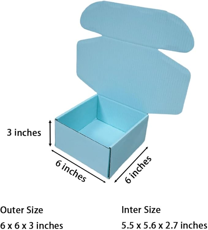 15 Pcs 6 x 6 x 3 inches Corrugated Cardboard Gift Boxes Recyclable Shipping Boxes for Mailing & Holidays, Wedding, Birthday, Gifts Packaging (Sky Blue, 6 x 6 x 3")