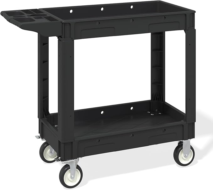 Heavy Duty Utility Rolling Tool Cart, 550 lbs Capacity Utility Service Cart with Two Trays and Wheels, 40 x 17-Inch Rolling Service Carts Huge Storage, Garage, Warehouse, Workshop, Black