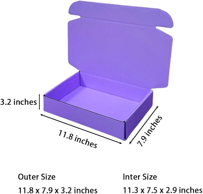 10 Pcs 11.8 x 7.9 x 3.2 inches Corrugated Cardboard Gift Boxes Recyclable Shipping Boxes for Mailing & Holidays, Wedding, Birthday, Gifts Packaging (Lavender, 11.8 x 7.9 x 3.2")
