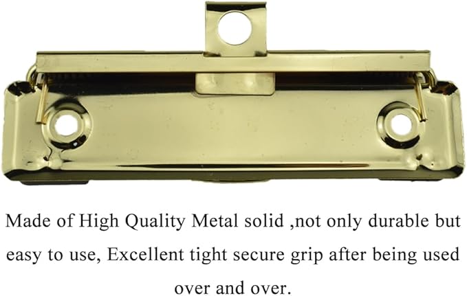 HAHIYO 3.94 Inches Gold Metal Mountable Clipboard Clips - 6 Pack, Durable Spring Loaded Clip with Rubber Grips, Hanging Hole and Rivets - Document File Wood Plastic Clip Board for Office School Home