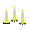 3 Pack 28" Inch Lime Traffic Safety Cones with Dual Reflective Collars - High Visibility Industrial Pylons Traffic Cones for Road, Parking Lots, Driving, Construction