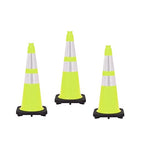 3 Pack 28" Inch Lime Traffic Safety Cones with Dual Reflective Collars - High Visibility Industrial Pylons Traffic Cones for Road, Parking Lots, Driving, Construction