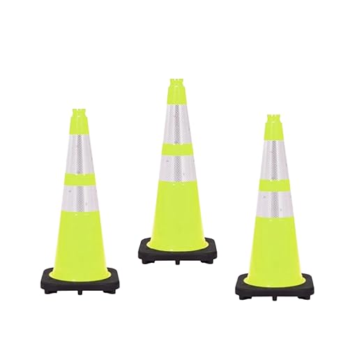 3 Pack 28" Inch Lime Traffic Safety Cones with Dual Reflective Collars - High Visibility Industrial Pylons Traffic Cones for Road, Parking Lots, Driving, Construction