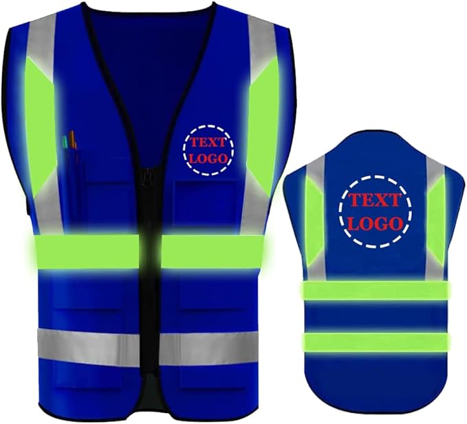 YOWESHOP High Reflective Visibility Safety Vest Custom Your Logo Safety Workwear with Reflective Strips and Front Zipper