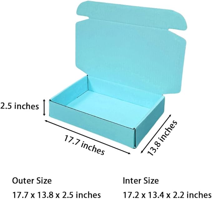 20 Pcs 17.7 x 13.8 x 2.5 inches X-Large Size Corrugated Cardboard Gift Boxes Recyclable Shipping Boxes for Mailing & Holidays, Wedding, Birthday, Gifts Packaging (Sky Blue)