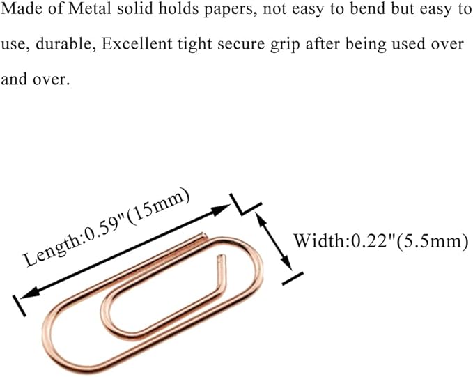 HAHIYO Paper Clips Sturdy 0.59 inches Length 50 Pack Mini Paperclips Heavy Duty Tight Grip Rust Proof Reusable Metal Bright Rose Gold for Home Office School