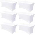 Obstal 6 Pack Stretch Spandex Table Covers for 4 Foot Tables - 4 FT Universal Rectangular Fitted Tablecloth Protector for Wedding, Banquet, Party (White, 48 Length x 24 Width x 30 Height Inches)