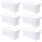 Obstal 6 Pack Stretch Spandex Table Covers for 8 Foot Tables - 8 FT Universal Rectangular Fitted Tablecloth Protector for Wedding, Banquet, Party (White, 96 Length x 30 Width x 30 Height Inches)
