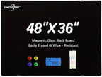Magnetic Glass Blackboard - Glass Dry Erase Board 48"x36" Large Frameless Board for Walls Office School and Home,Black