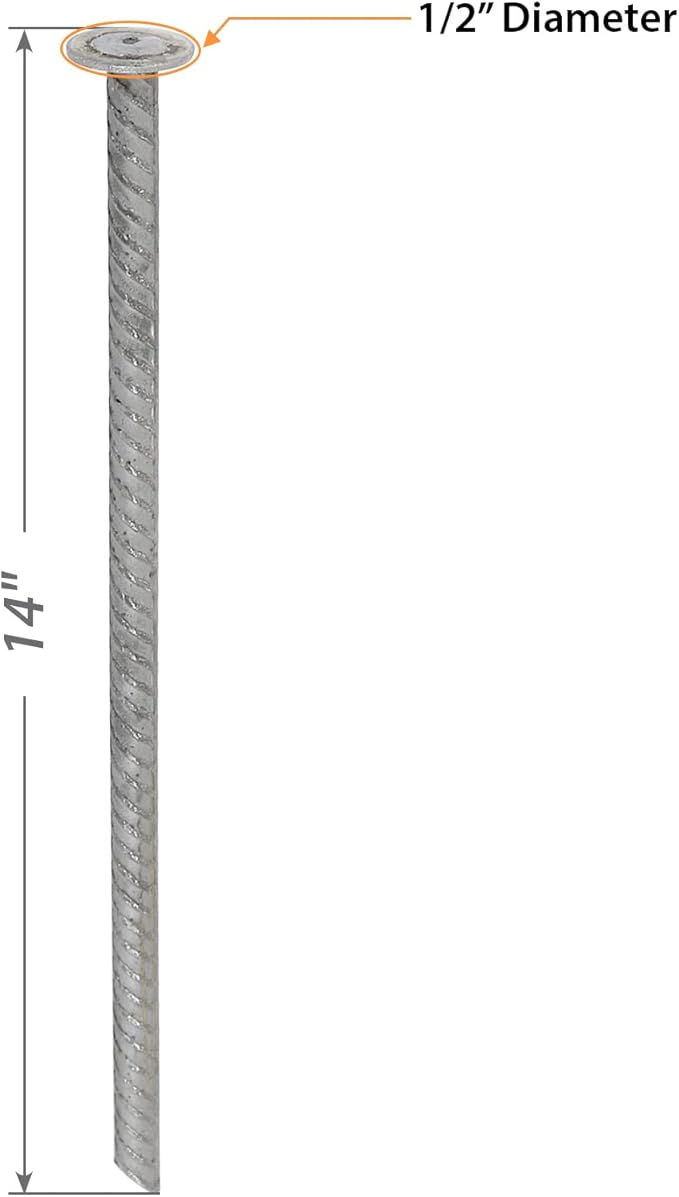 SmartSign Rebar Spikes - Pack of 12, Length 14", Diameter 1/2", Heavy Duty Metal Rebar Stakes for 6ft Parking Curbs/Wheel Stop/Speed Bump, Silver