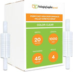PSBM Stretch Wrap with Handles, 4 Pack, 20 Inch x 1000 Feet, 45 Gauge, Clear Plastic Cling with Extended Core Handles Built in