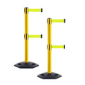 Crowd Control Warehouse CCW Set of 2 Retractable Dual Belt Stanchion Safety Barrier, Heavy-Duty Rubber Base Yellow Post, WBB-200D (7.5 Foot Belt, Fluorescent Yellow Belt)