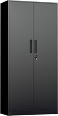 INTERGREAT Metal Storage Cabinet with Lock, 61" H Metal Cabinets Storage with 2 Doors and 4 Adjustable Shelves, Locking Garage Cabinet for Home Office, Kitchen, Bathroom (Black)