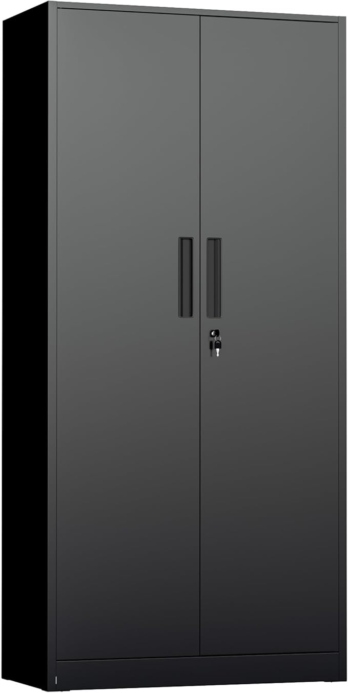 INTERGREAT Metal Storage Cabinet with Lock, 61" H Metal Cabinets Storage with 2 Doors and 4 Adjustable Shelves, Locking Garage Cabinet for Home Office, Kitchen, Bathroom (Black)