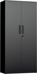 INTERGREAT Metal Storage Cabinet with Lock, 72" H Lockable Metal Storage Cabinet with Locking Doors, Steel Storage Lockers with Adjustable Shelves for Office, Home, Garage, Gym, School (Black)