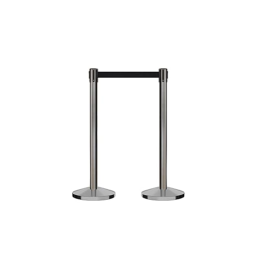 CCW Series RBB-100 - Set of 2 Stanchion Retractable Belt Barriers (7.5 Foot Belt, Yellow with"Cleaning in Progress" Black Letters Belt with Satin Stainless Steel Post)
