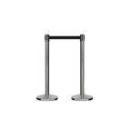 CCW Series RBB-100 - Set of 2 Stanchion Retractable Belt Barriers (11 Foot Belt, Light Grey Belt with Satin Stainless Steel Post)