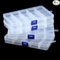 4 Pcs 15 Grids Clear Organizer Box Plastic Storage Container with Fixed Dividers Blue Buckle for Electronics Jewelry Beads Art DIY Crafts Small Parts Non-Adjustable Dividers