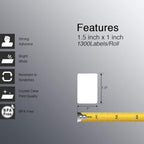 BETCKEY - 1.5" x 1" (38 mm x 25 mm) All Purpose & Address Labels Compatible with Zebra & Rollo Label Printer,Premium Adhesive & Perforated [2 Rolls, 2600 Labels]