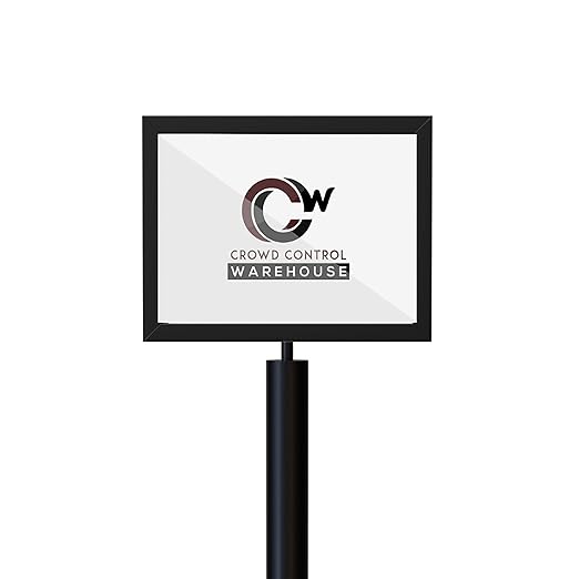 Floor Standing Sign Frame with Steel Low Profile Base, 11 inches by 14 inches Horizontal Sign Frame, Black Post