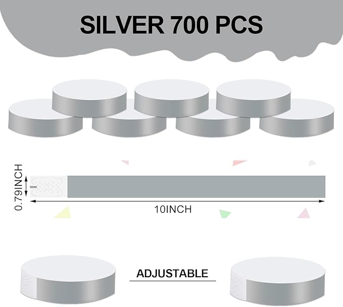 REHALY 1400 Pcs Wristbands for Events - Neon Colored Waterproof Paper Bracelets (Silver)