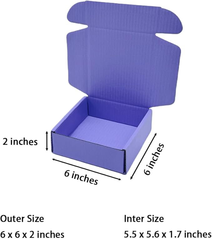 15 Pcs 6 x 6 x 2 inches Corrugated Cardboard Gift Boxes Recyclable Shipping Boxes for Mailing & Holidays, Wedding, Birthday, Gifts Packaging (Lavender, 6 x 6 x 2")