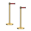 CCW Series RBB-100 - Set of 2 Stanchion Retractable Belt Barriers (7.5 Foot Belt, Maroon Belt with Polished Brass Post)