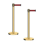 CCW Series RBB-100 - Set of 2 Stanchion Retractable Belt Barriers (9 Foot Belt, Maroon Belt with Polished Brass Post)