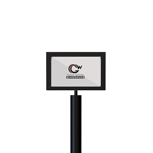 Floor Standing Sign Frame with Steel Low Profile Base, 7 inches by 11 inches Horizontal Sign Frame, Black Post