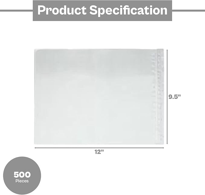 9.5"x 12" Clear Enclosed Packing Envelope Plain Face Usable Dim 9" x 11.5" Front- Clear, Back- White (500 Pack)