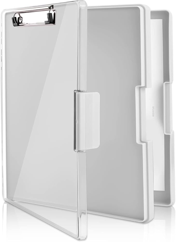 Clipboard with Storage,Heavy Duty Clip Boards 8.5x11 with 2 Storage Case,Clear Visible Top Panel Storage Clipboards,Side Opening Clip Boards,Nursing Clipboard Folder Case for Office Supplies-Lvory