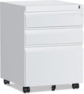 3 Drawer File Cabinet，Mobile Filing Cabinet with Lock and Wheels，Un-Assembled Metal Under Desk File Cabinets for A4/Letter/Legal Size（White