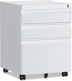 3 Drawer File Cabinet，Mobile Filing Cabinet with Lock and Wheels，Un-Assembled Metal Under Desk File Cabinets for A4/Letter/Legal Size（White